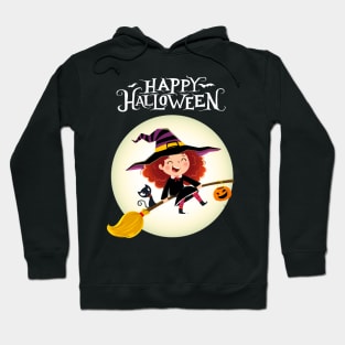 Happy Halloween with cute little girl witch and cat Hoodie